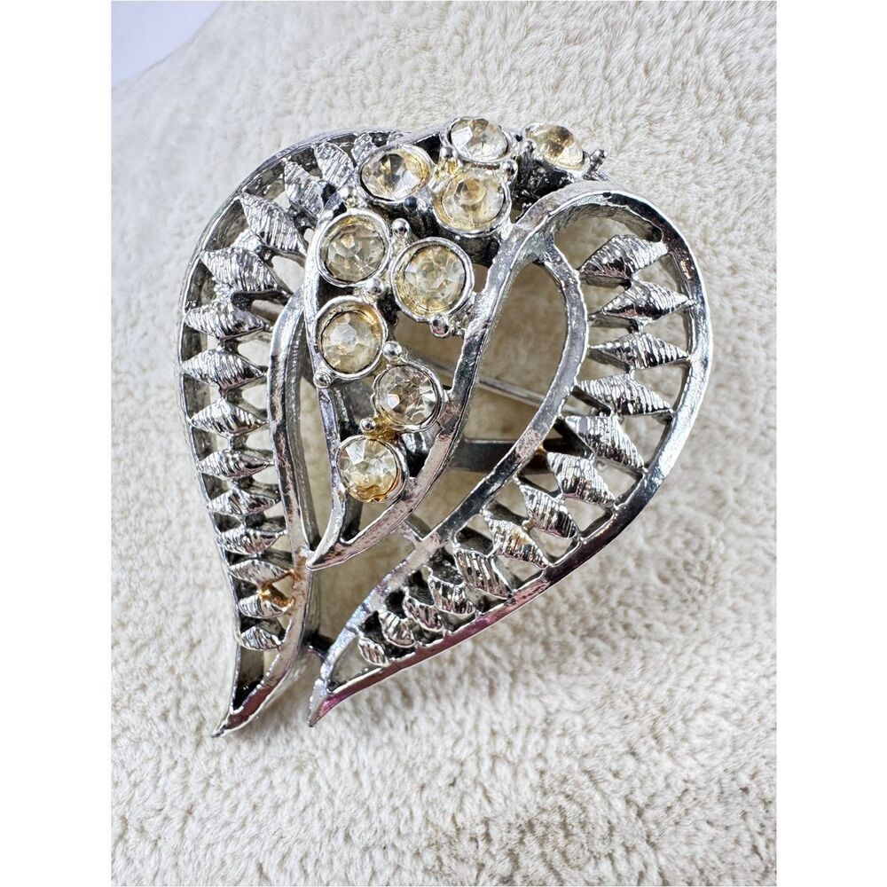 Vintage Silver and Light Yellow Teardrop Brooch